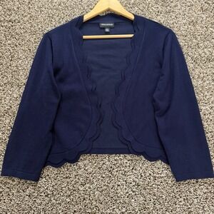 Modern Preppy Classic Feminine Navy Blue Scalloped Cardigan Large Nina Leonard